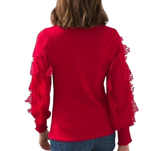 Chicos Red Soft Knit Pullover Lace Applique SLV Sweater Size 3 US XL - Picture 2 of 7